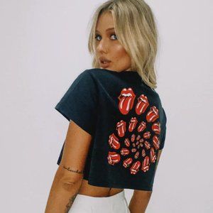 ROLLING STONES MANY TONGUES CROP TEE BLACK